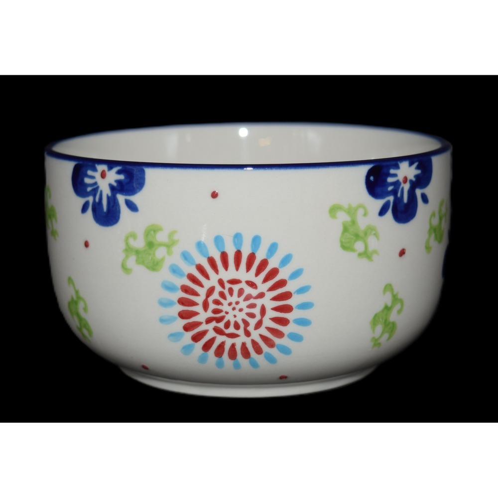 Signature Housewares Gypsy Floral Stoneware Bowl White Blue Red Excellent 5.5in